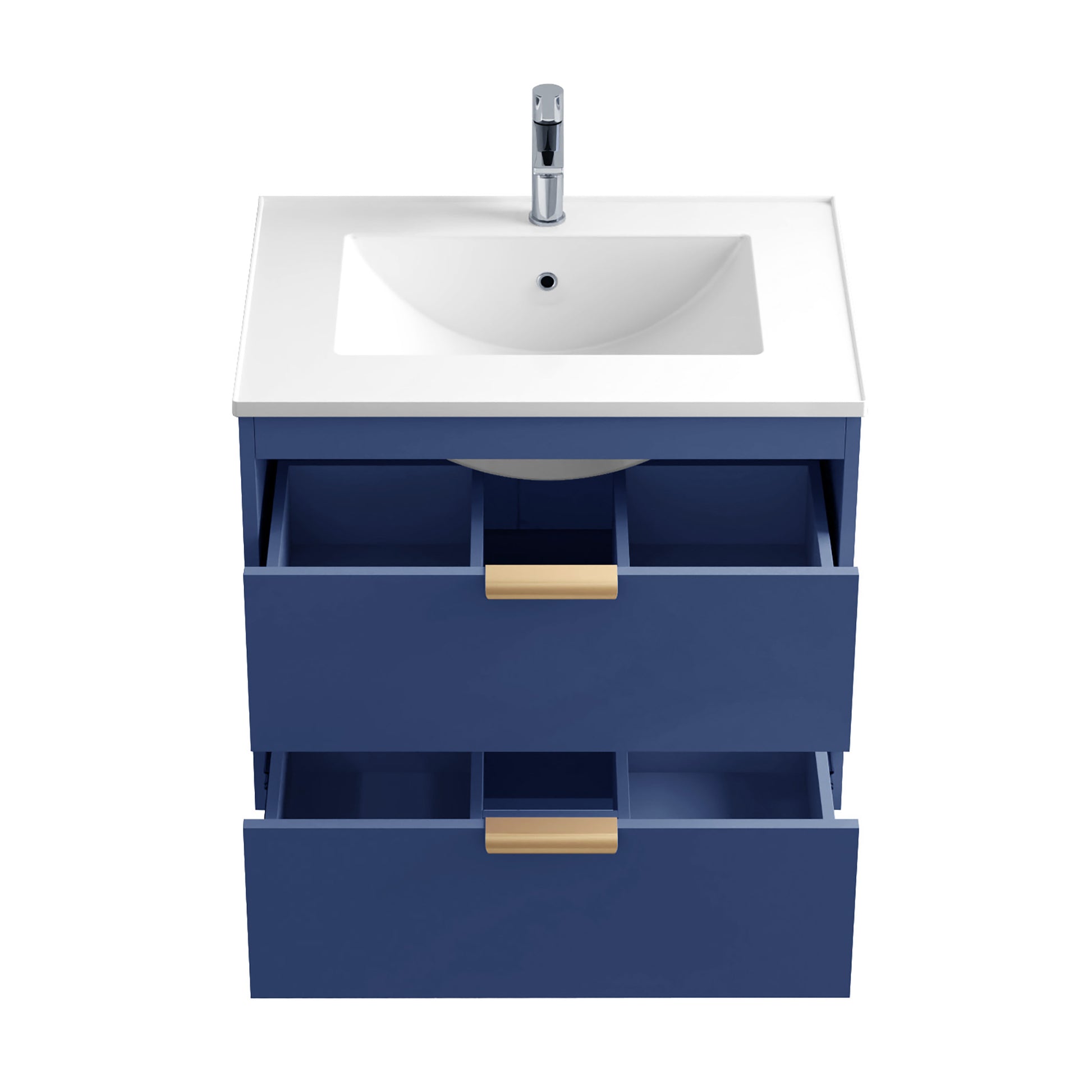 24" Floating Wall Mounted Bathroom Vanity With White Ceramic Sink And Drawer Storage Blue Wall Mounted Ceramic Mdf