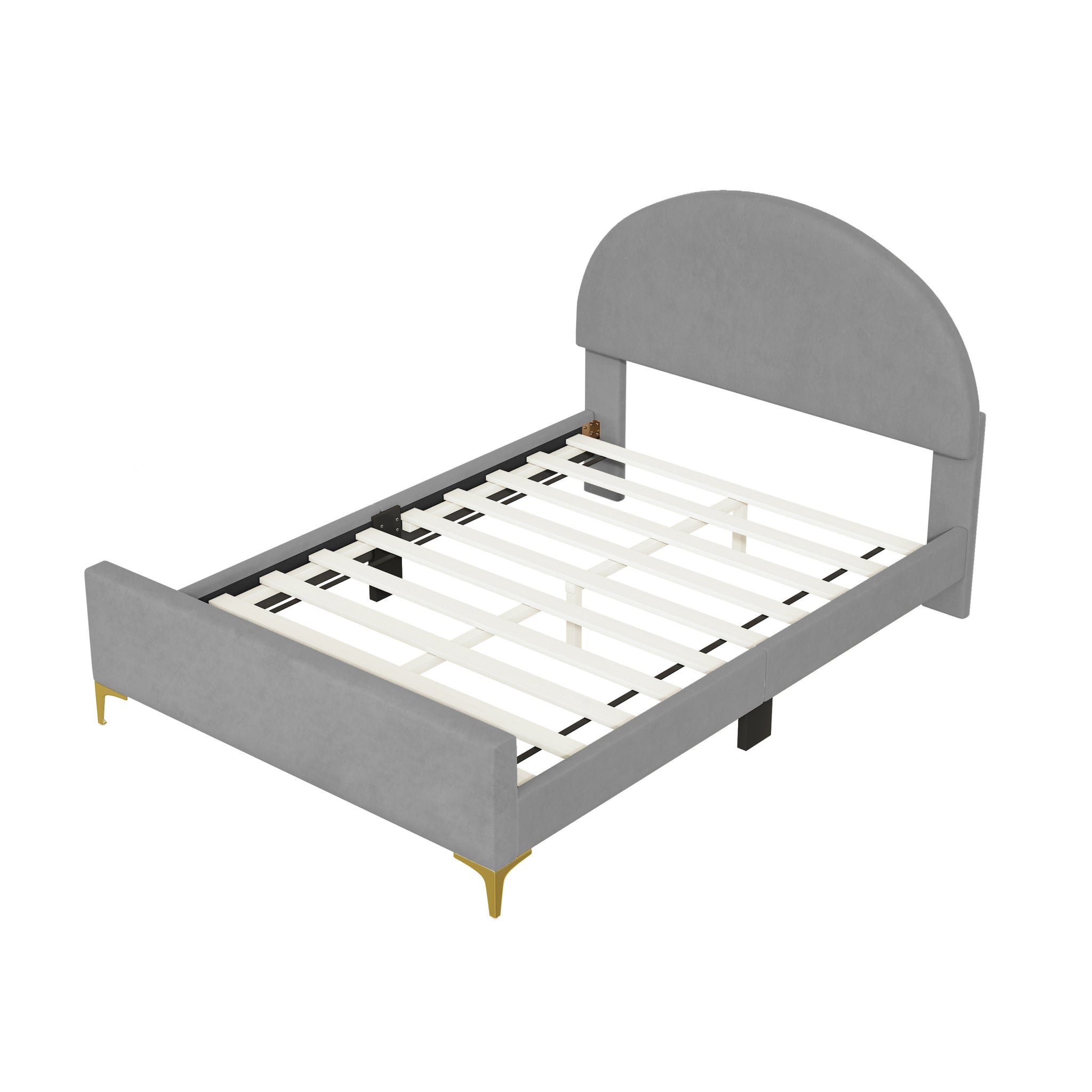 Full Size Upholstered Platform Bed with Classic Semi gray-velvet