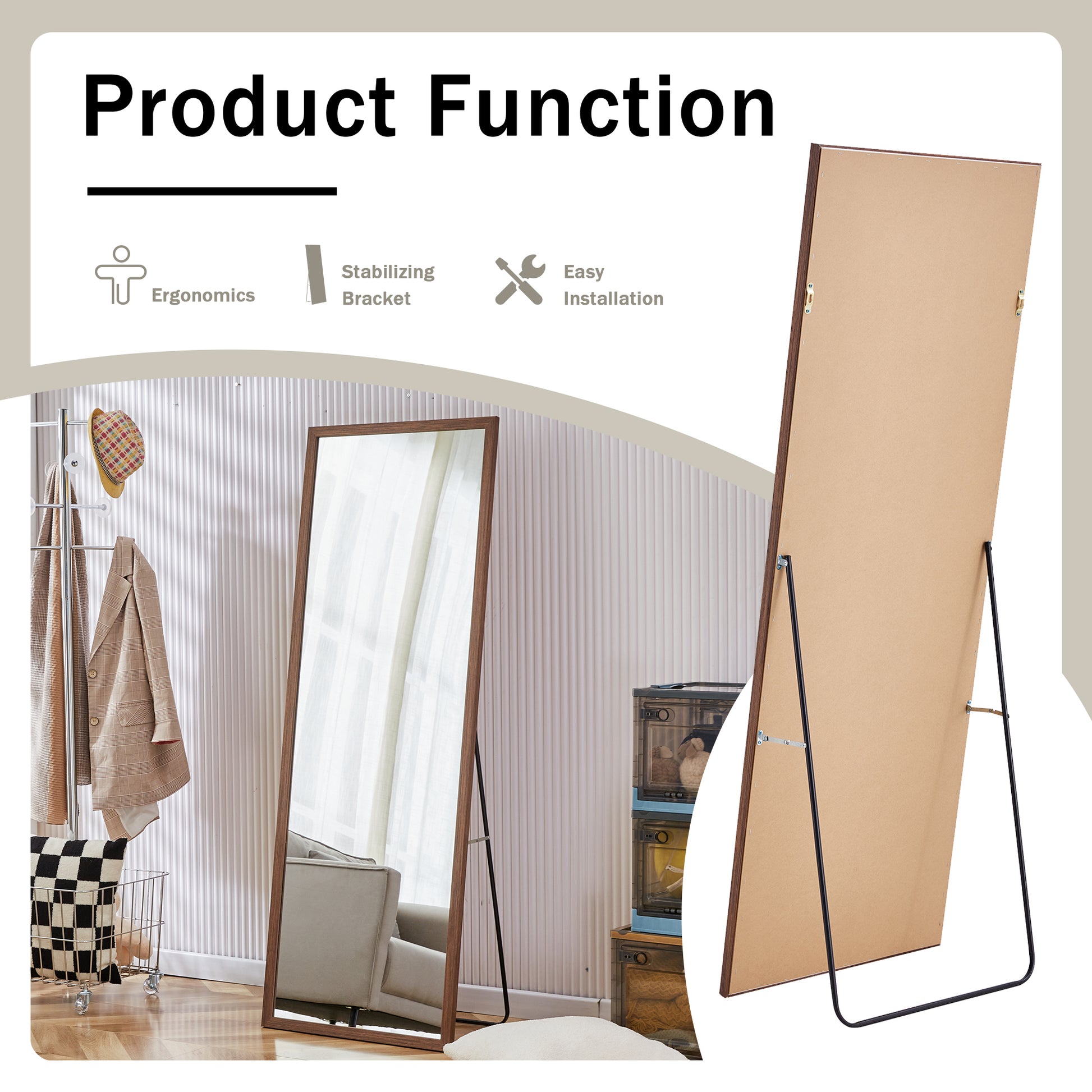 Third Generation Packaging Upgrade, Thickened Border, Brown Wood Grain Solid Wood Frame Full Length Mirror, Dressing Mirror, Bedroom Entrance, Decorative Mirror, And Floor Standing Mirror.65"*22.8" Brown Solid Wood