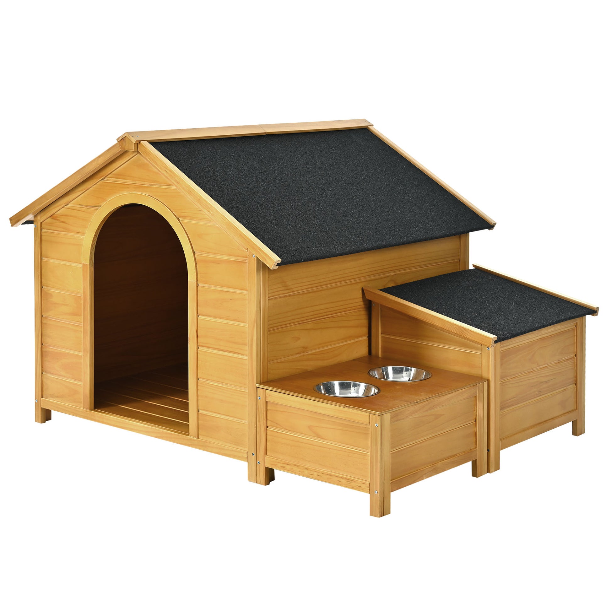 51.18" L X 43.7" W X 37" H Large Size Wooden Dog House, Dog Crate For Large Dog Breeds, Cabin Style Raised Dog Shelter With Asphalt Roof, Solid Wood, Weatherproof, Nature Natural Wood Outdoor Kennel Large 41 70 Lbs Pine