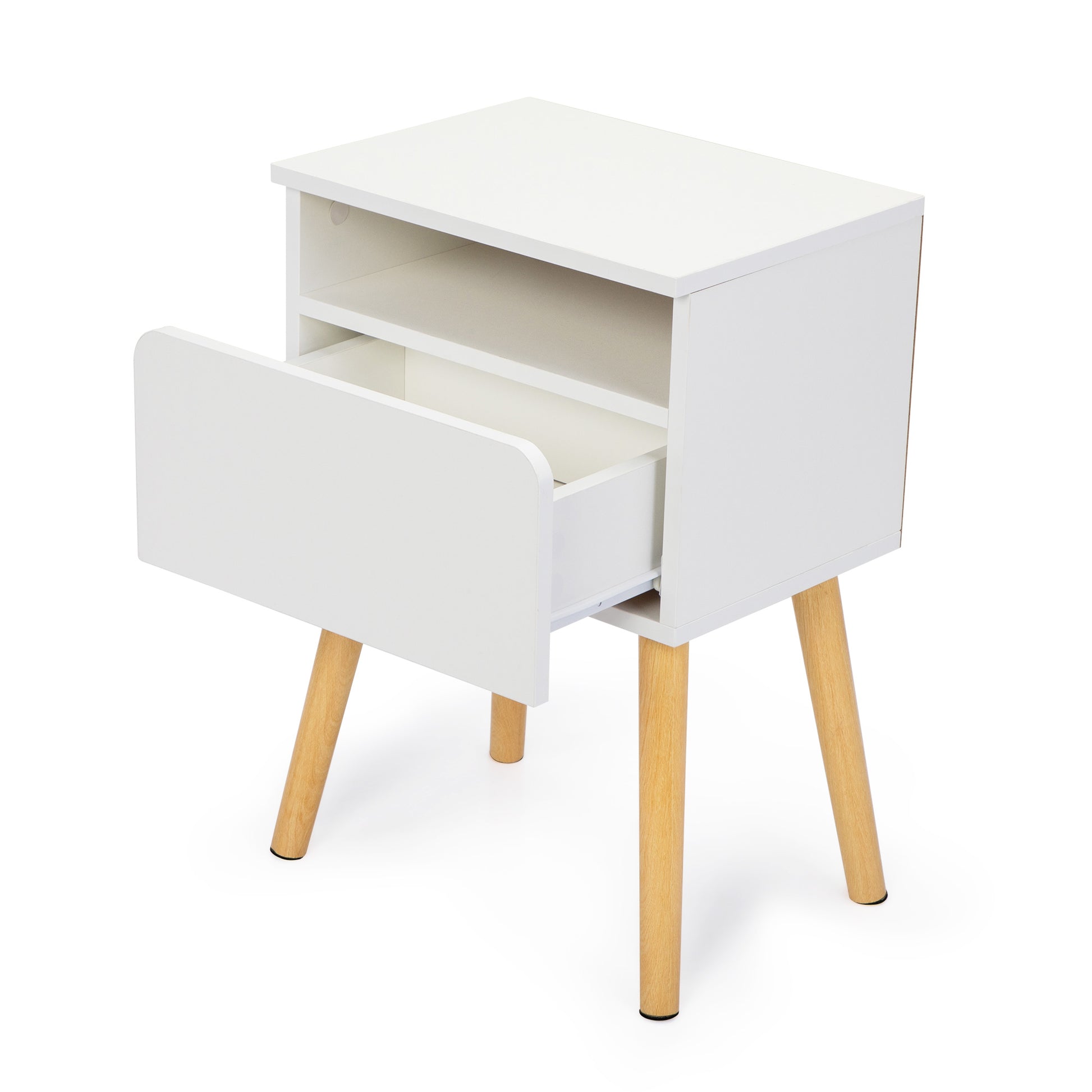 2 Piece Modern Bedside Table, Bedroom Coffee Table With Drawers, Shelves, Living Room Bedside Furniture, White White Particle Board