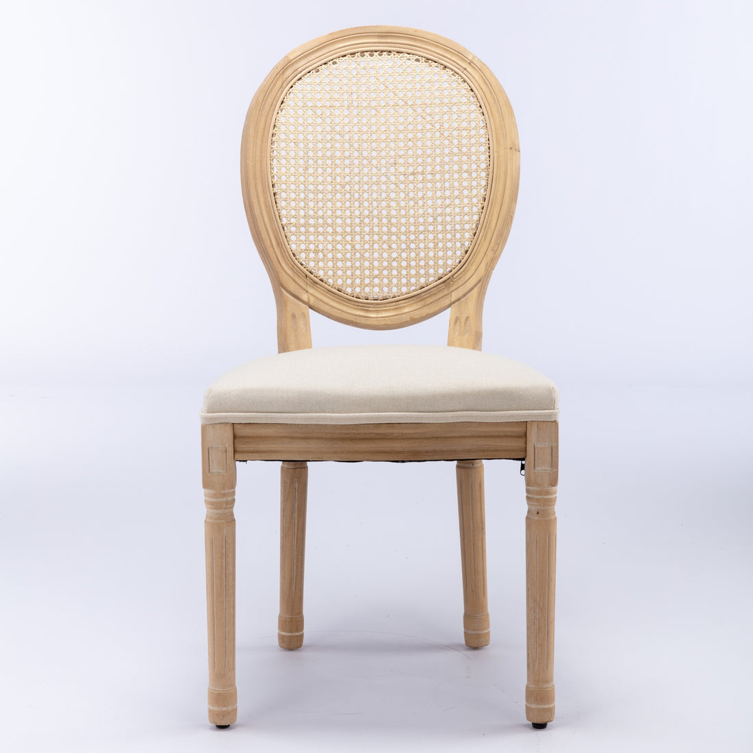 French Style Solid Wood Frame Antique Painting Linen Fabric Rattan Back Dining Chair,Set Of 2,Cream,Beige Beige Dining Room American Design,French Rubberwood Foam Fabric