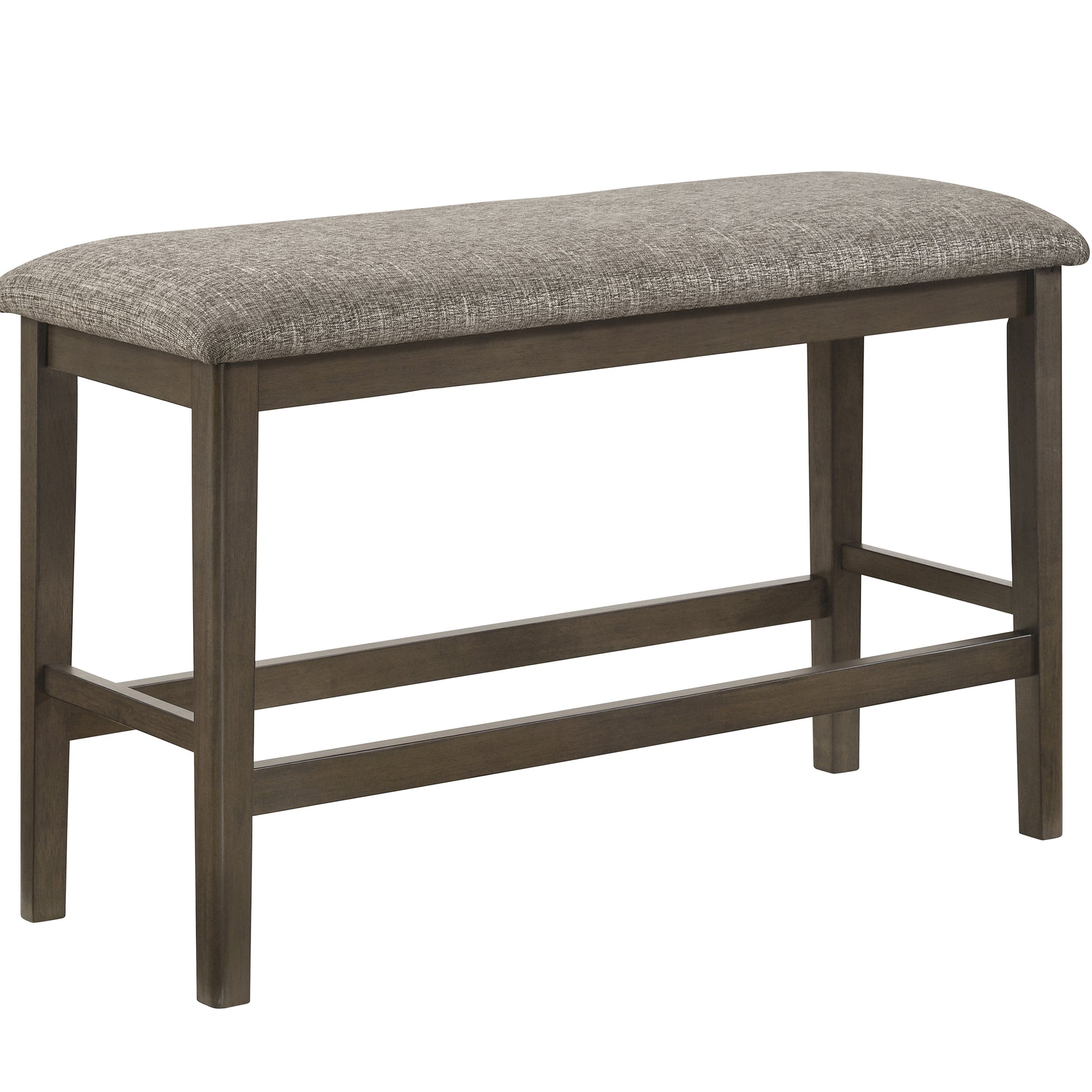 1Pc Dark Brown Transitional Counter Height Bench Upholstered Seat Gray Linen Finish Wooden Furniture Brown Solid Wood