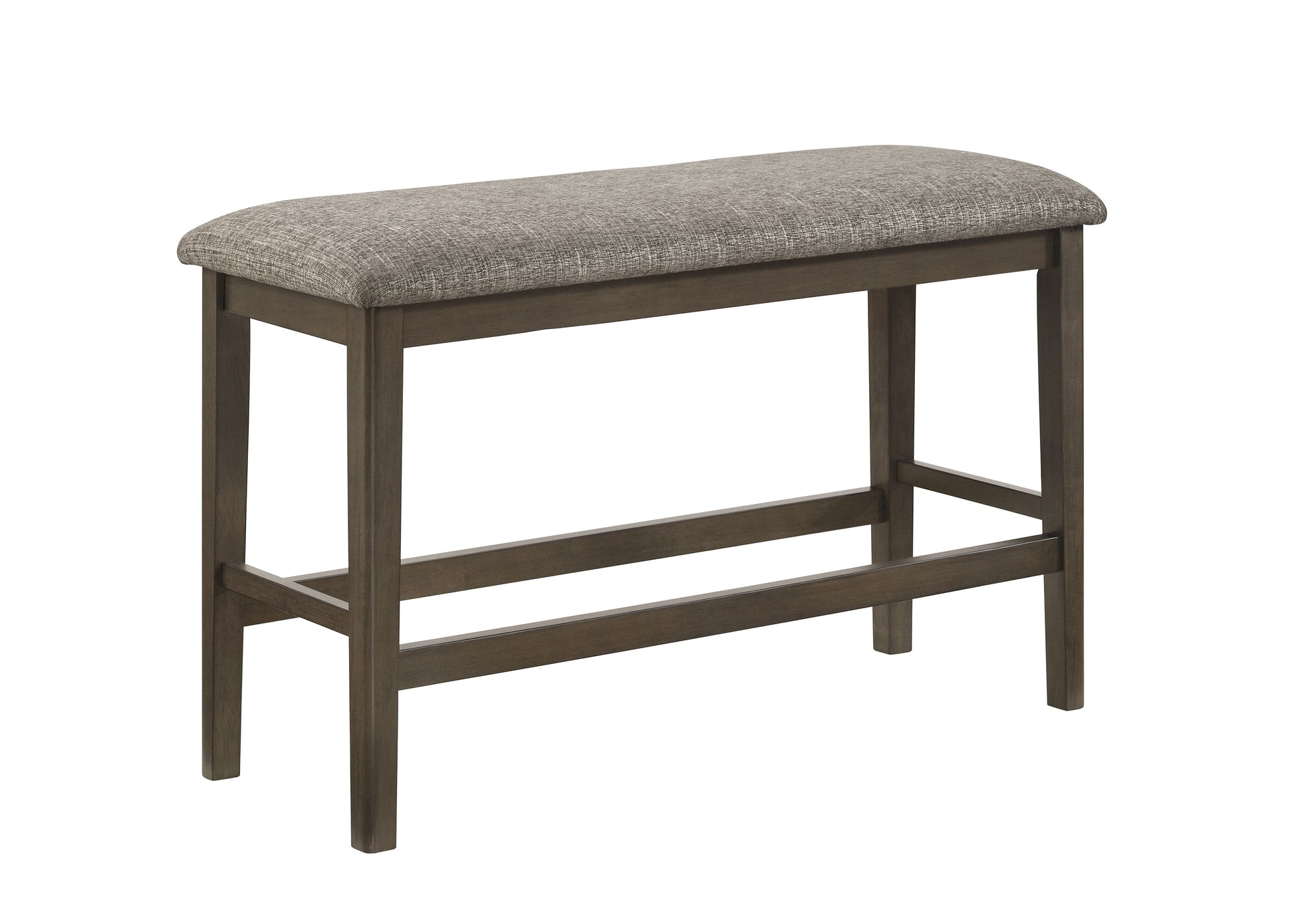 1Pc Dark Brown Transitional Counter Height Bench Upholstered Seat Gray Linen Finish Wooden Furniture Brown Solid Wood