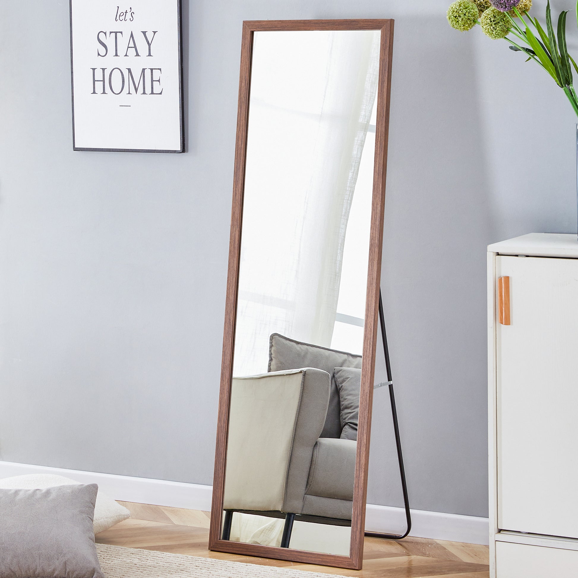 Third Generation Packaging Upgrade, Thickened Border, Brown Wood Grain Solid Wood Frame Full Length Mirror, Dressing Mirror, Bedroom Entrance, Decorative Mirror, And Floor Standing Mirror. 57.9"*18.1" Brown Solid Wood