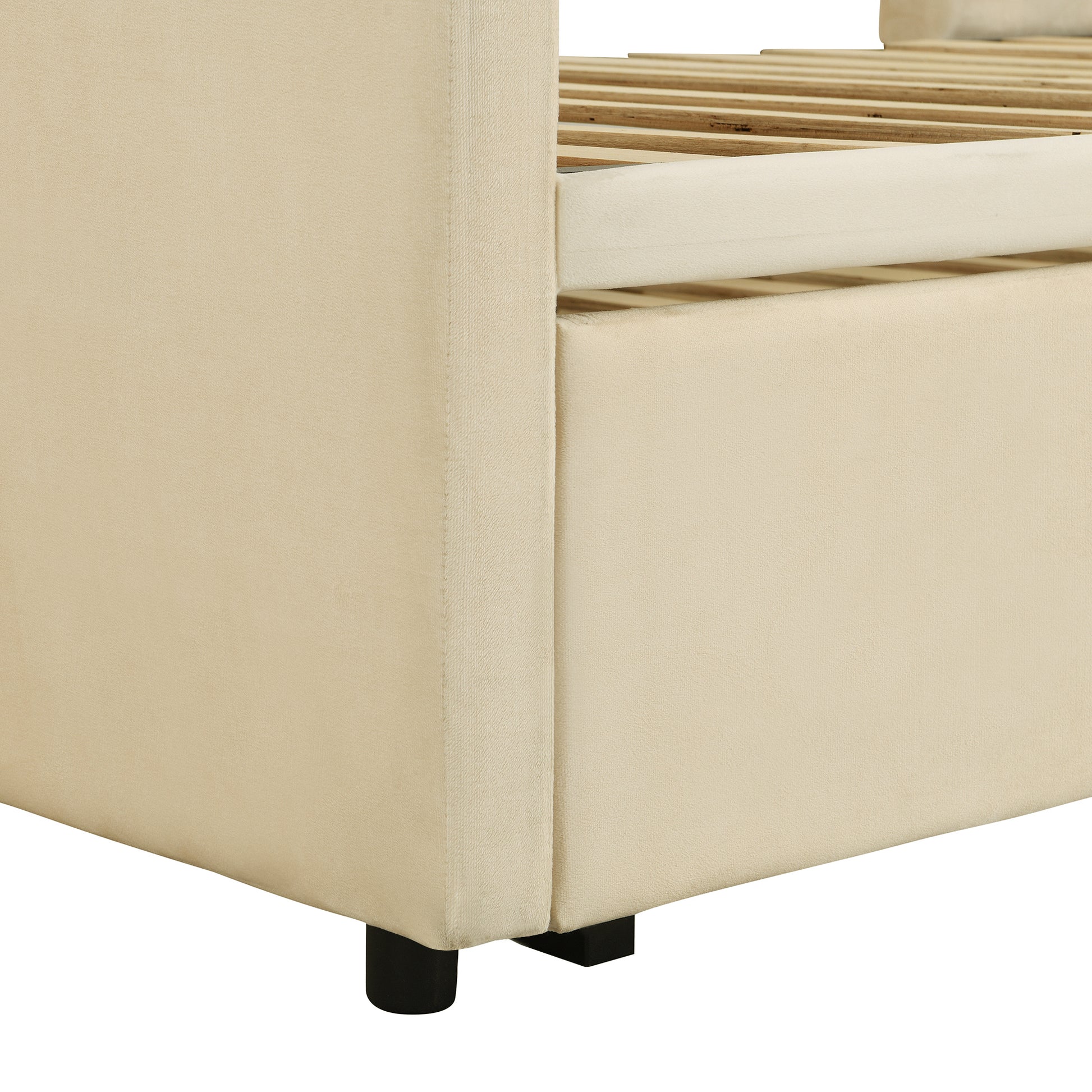 Twin Size Upholstered Daybed With Pop Up Trundle, Beige Twin Beige Upholstered