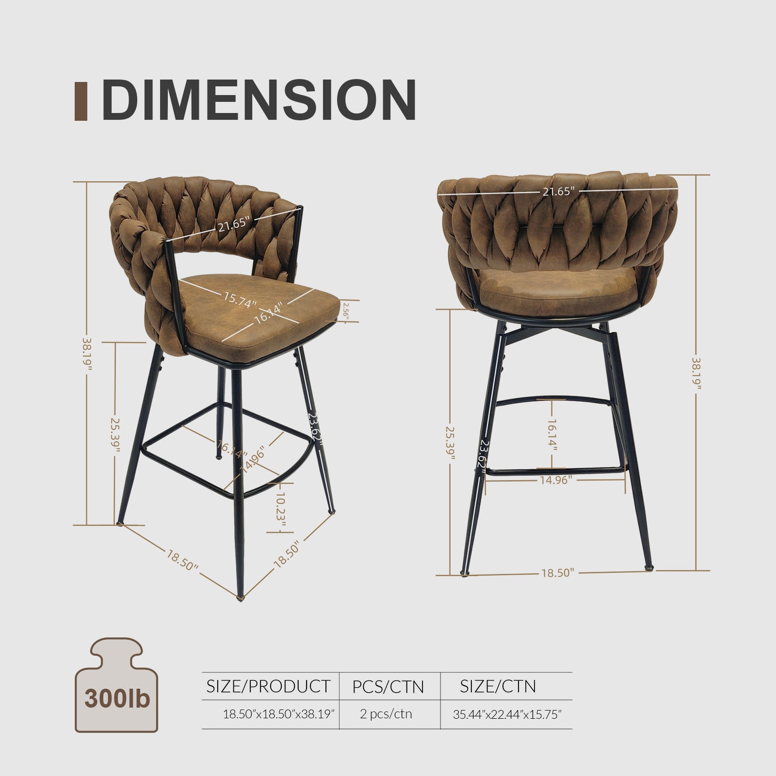 Technical Leather Woven Bar Stool Set Of 4,Black Legs Barstools No Adjustable Kitchen Island Chairs,360 Swivel Bar Stools Upholstered Bar Chair Counter Stool Arm Chairs With Back Footrest, Brown Metal Brown Kitchen Dining Chairs Foam Technical Leather