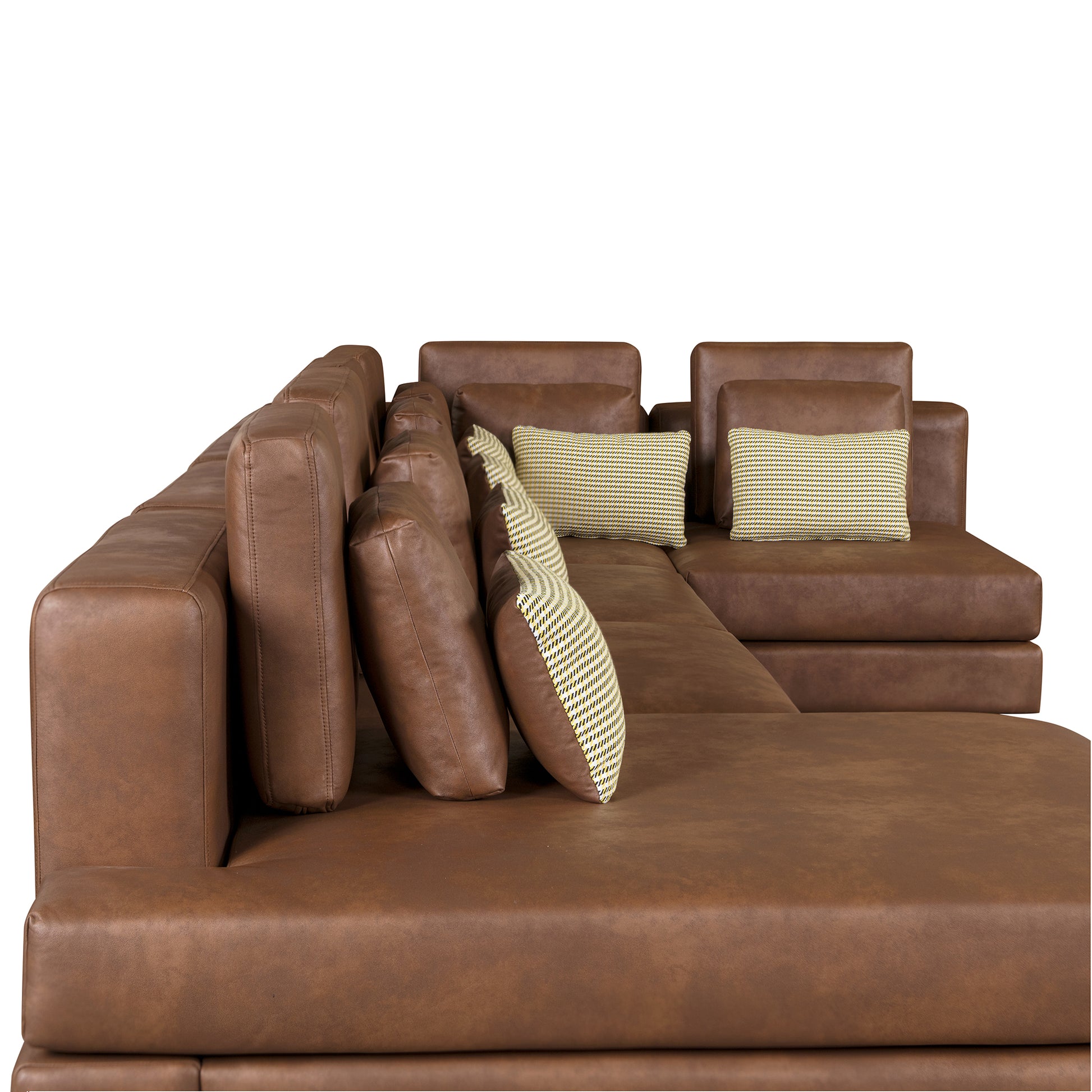 112.7" Modular Sectional Sofa Corner Sofa Chaise Lounge With Movable Ottoman For Living Room, Brown Brown Foam Palomino Fabric