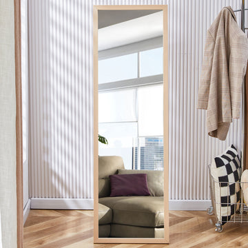 Third Generation Packaging Upgrade, Thickened Border, Full Length Mirror, Dressing Mirror, Bedroom Entrance, Decorative Mirror, Clothing Store, Mirror. 57.9"*18.1" Light Oak Solid Wood