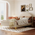 Full Size Upholstered Platform Bed With Classic Semi Circle Shaped Headboard And Mental Legs, Velvet, Beige Beige Velvet