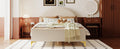 Full Size Upholstered Platform Bed With Classic Semi Circle Shaped Headboard And Mental Legs, Velvet, Beige Beige Velvet