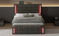 Full Size Upholstered Bed With Led Lights,Hydraulic Storage System And Usb Charging Station,Black Black Pu