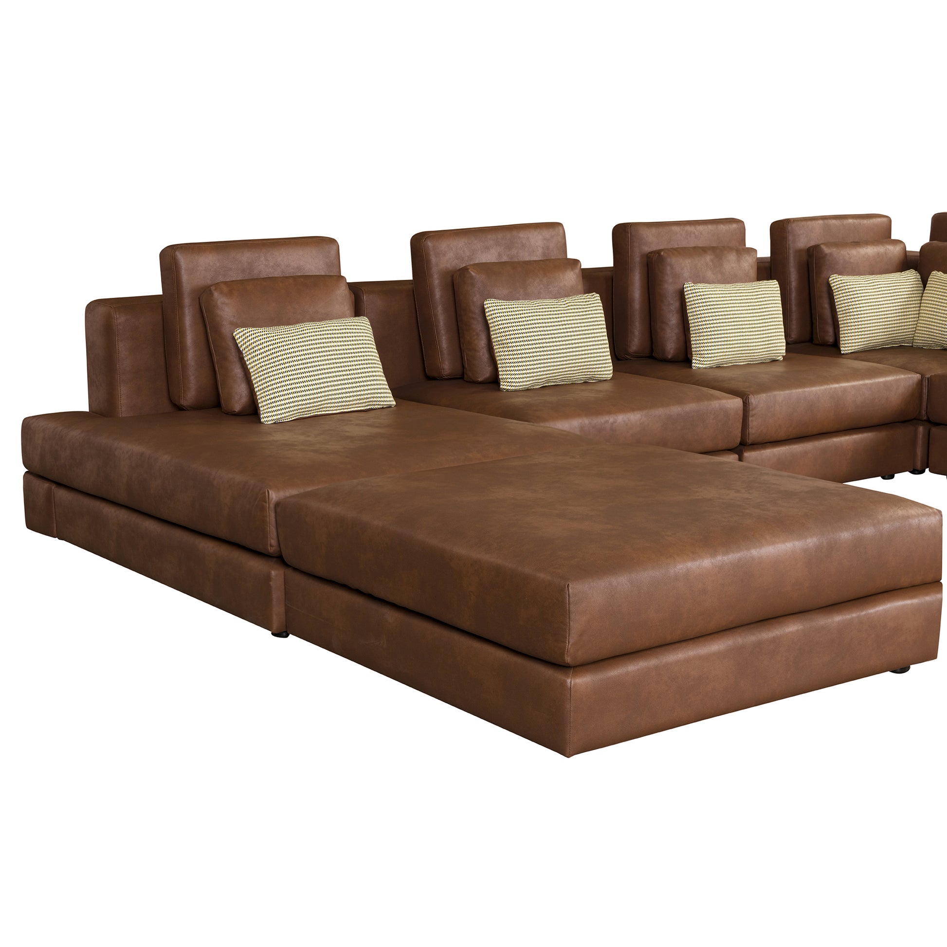 112.7" Modular Sectional Sofa Corner Sofa Chaise Lounge With Movable Ottoman For Living Room, Brown Brown Foam Palomino Fabric