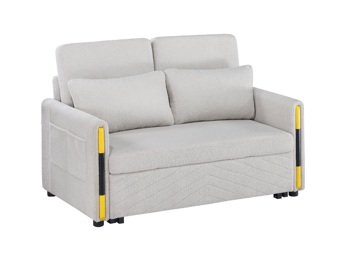 Percy 55.5"W Beige Teddy Velvet Sleeper Loveseat With Dual Pull Sleeper Design Beige Fabric