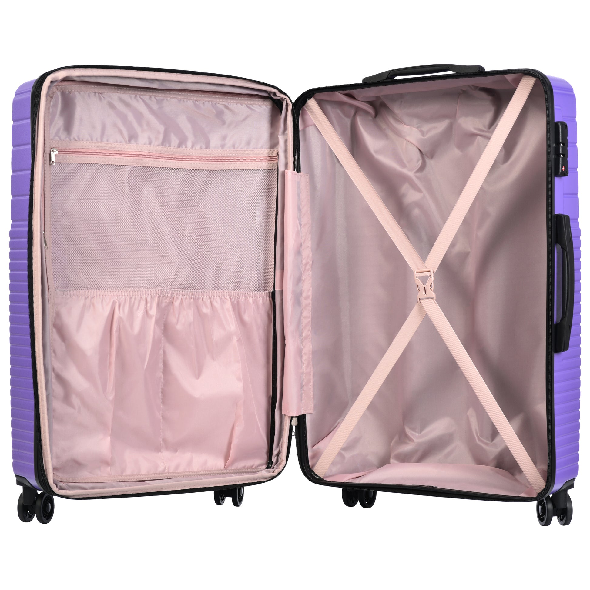 Hardshell Luggage Sets 3 Piece Double Spinner 8 Wheels Suitcase With Tsa Lock Lightweight 20''24''28'' Purple Abs