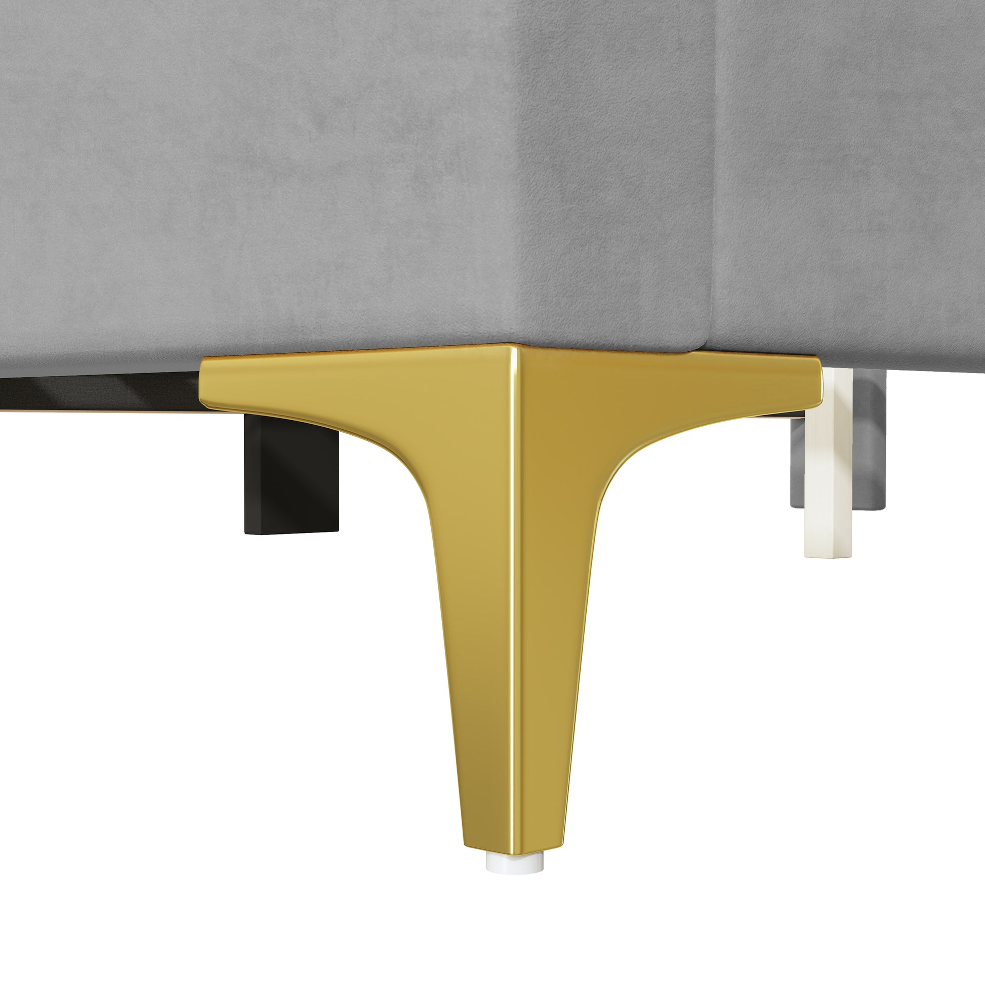 Full Size Upholstered Platform Bed With Classic Semi Circle Shaped Headboard And Mental Legs, Velvet, Gray Gray Velvet