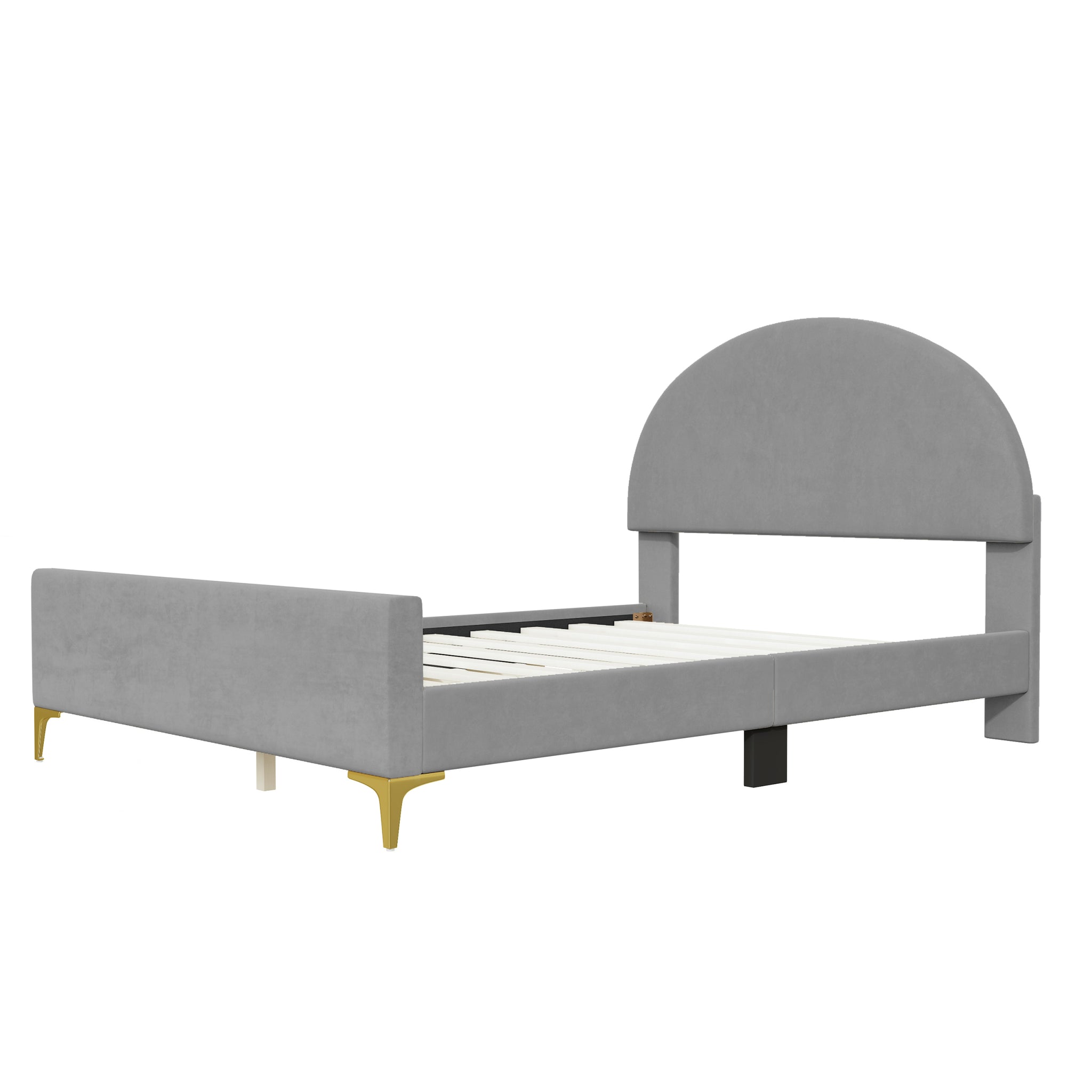 Full Size Upholstered Platform Bed with Classic Semi gray-velvet