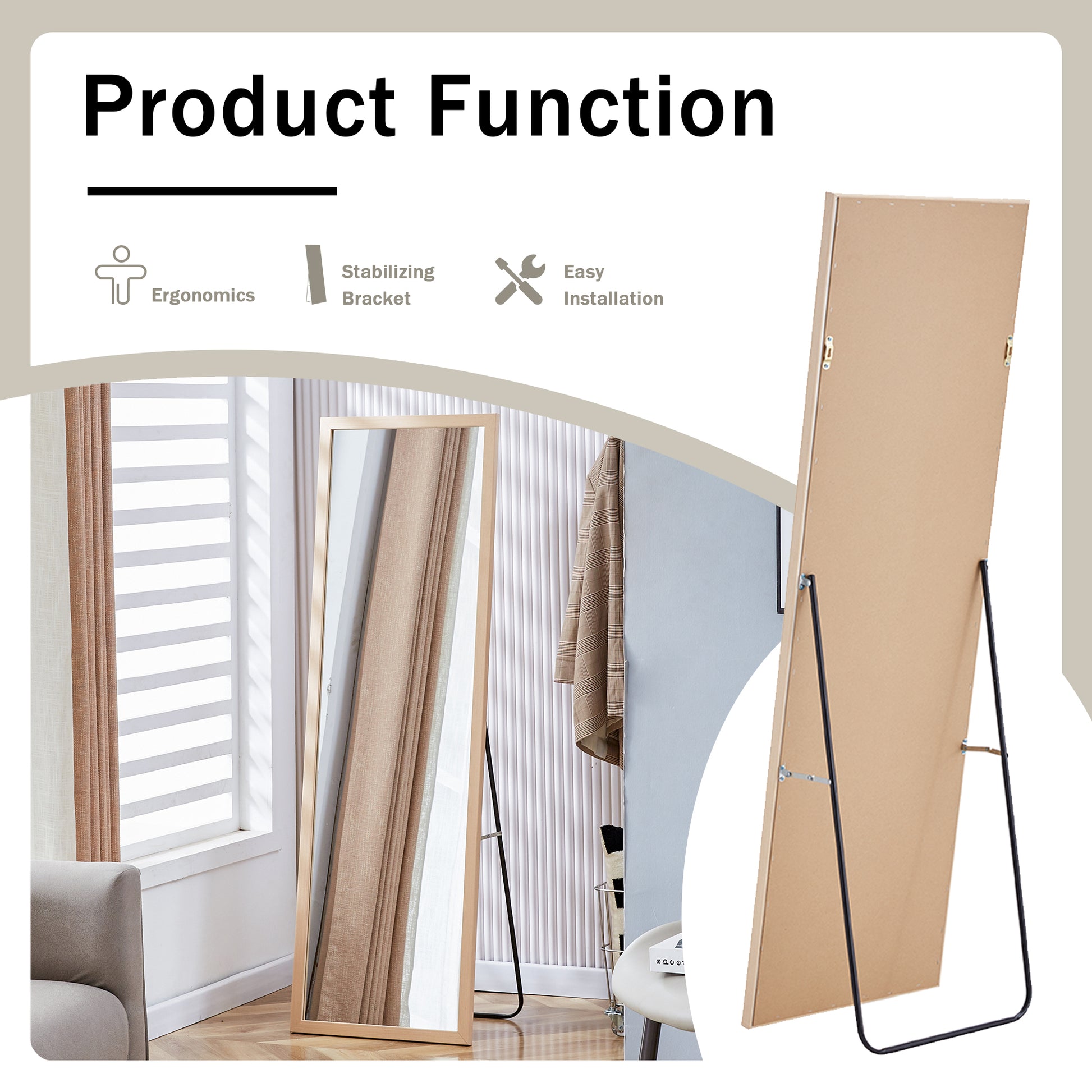 Third Generation Packaging Upgrade, Thickened Border, Full Length Mirror, Dressing Mirror, Bedroom Entrance, Decorative Mirror, Clothing Store, Mirror. 57.9"*18.1" Light Oak Solid Wood