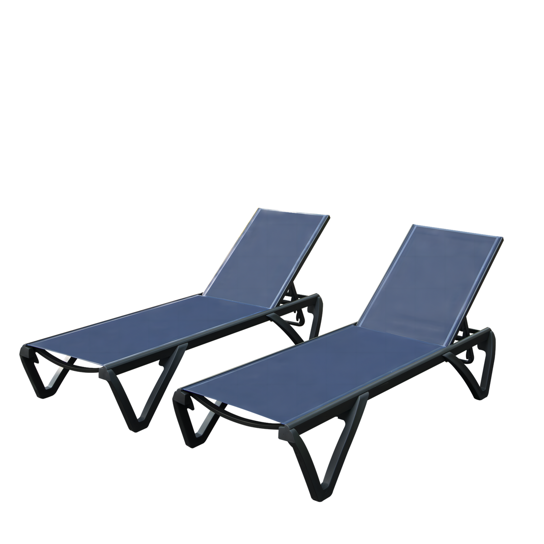 Outdoor Lounge Chair, 2 Pieces Aluminum Plastic Patio Chaise Lounge With 5 Position Adjustable Backrest And Wheels, All Weather Reclining Chair For Patio, Navy Blue Navy Blue Aluminum