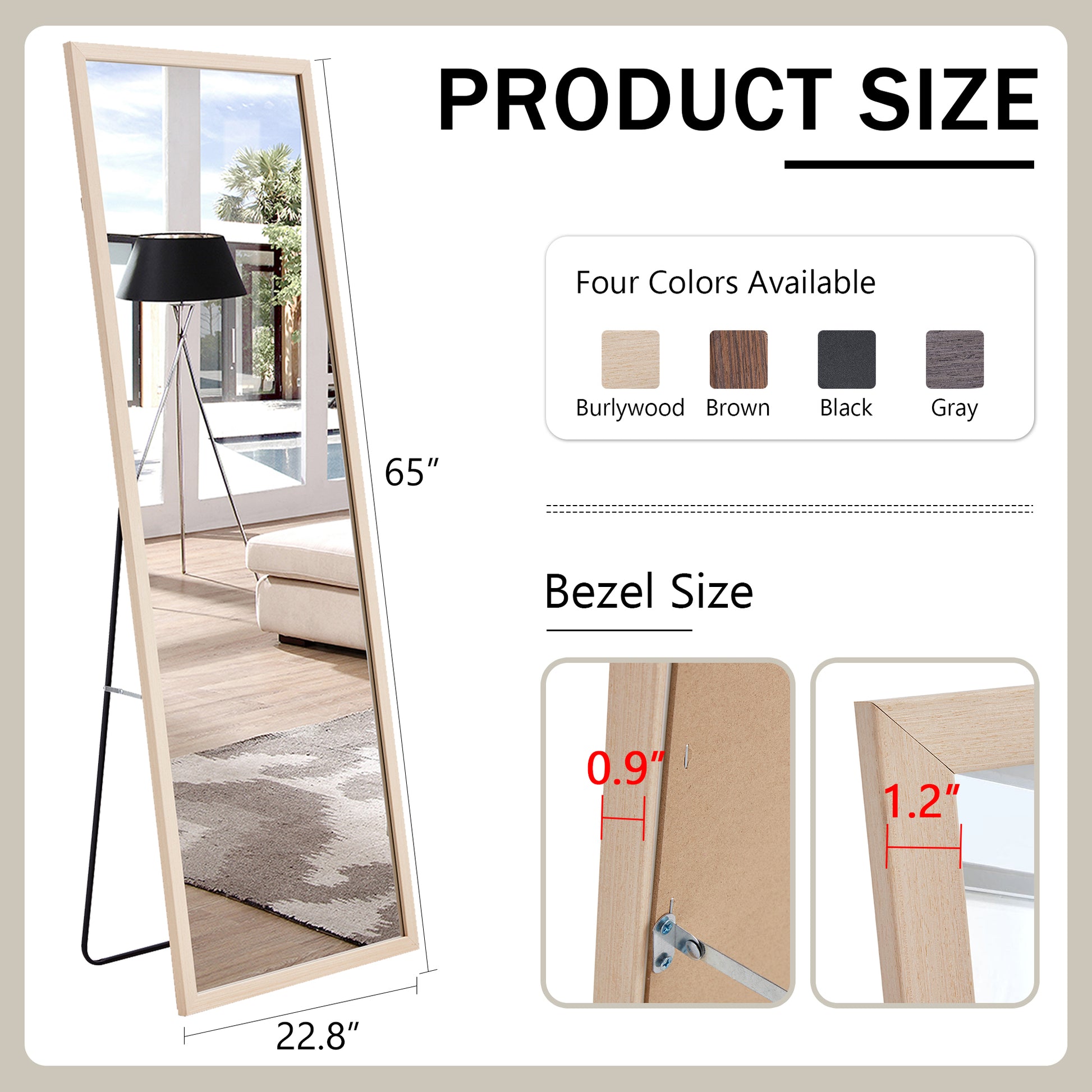 Third Generation Packaging Upgrade, Thickened Border, Full Length Mirror, Dressing Mirror, Bedroom Entrance, Decorative Mirror, Clothing Store, Mirror.65"*22.8" Light Oak Solid Wood