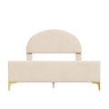 Full Size Upholstered Platform Bed With Classic Semi Circle Shaped Headboard And Mental Legs, Velvet, Beige Beige Velvet