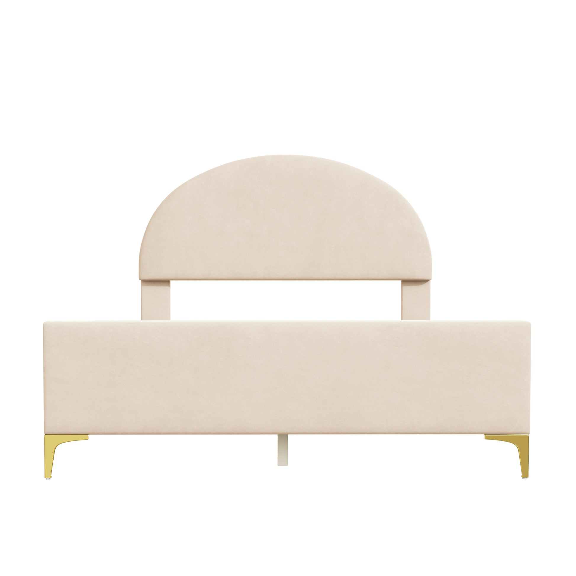 Full Size Upholstered Platform Bed With Classic Semi Circle Shaped Headboard And Mental Legs, Velvet, Beige Beige Velvet