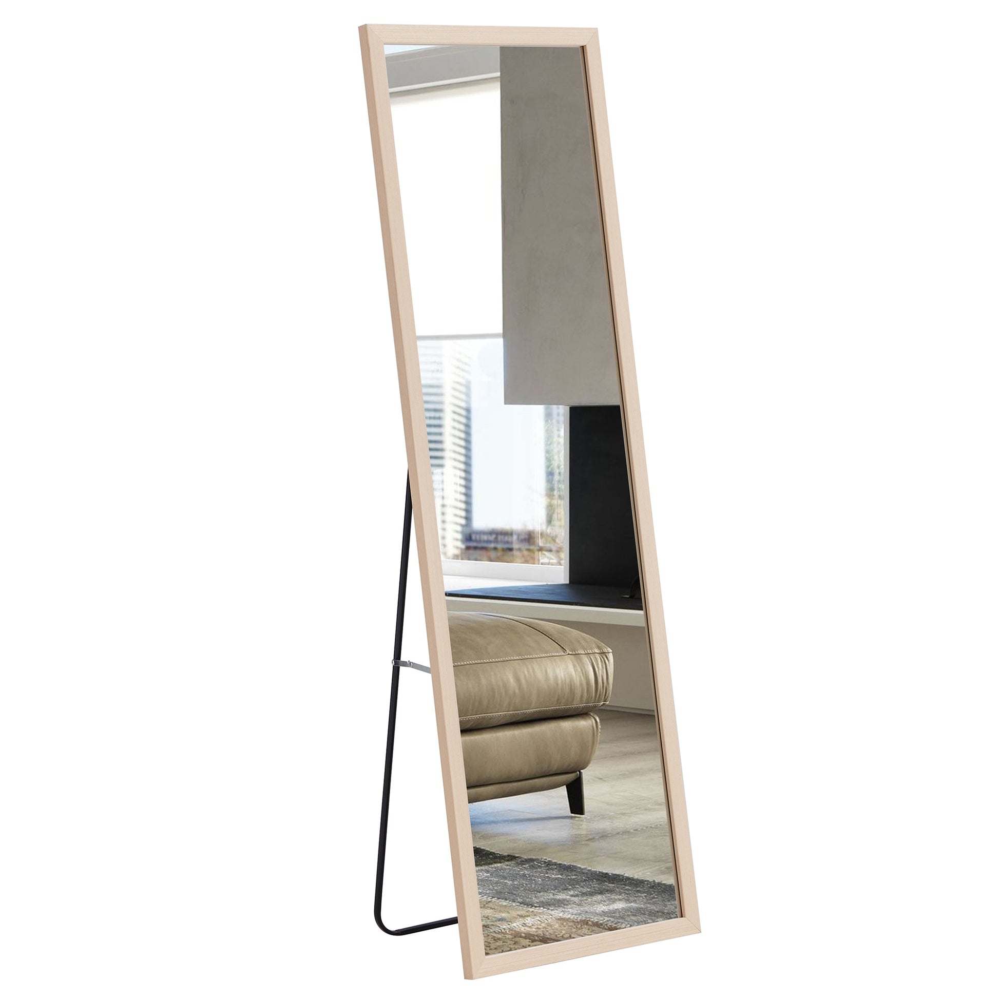 Third Generation Packaging Upgrade, Thickened Border, Full Length Mirror, Dressing Mirror, Bedroom Entrance, Decorative Mirror, Clothing Store, Mirror. 57.9"*18.1" Light Oak Solid Wood