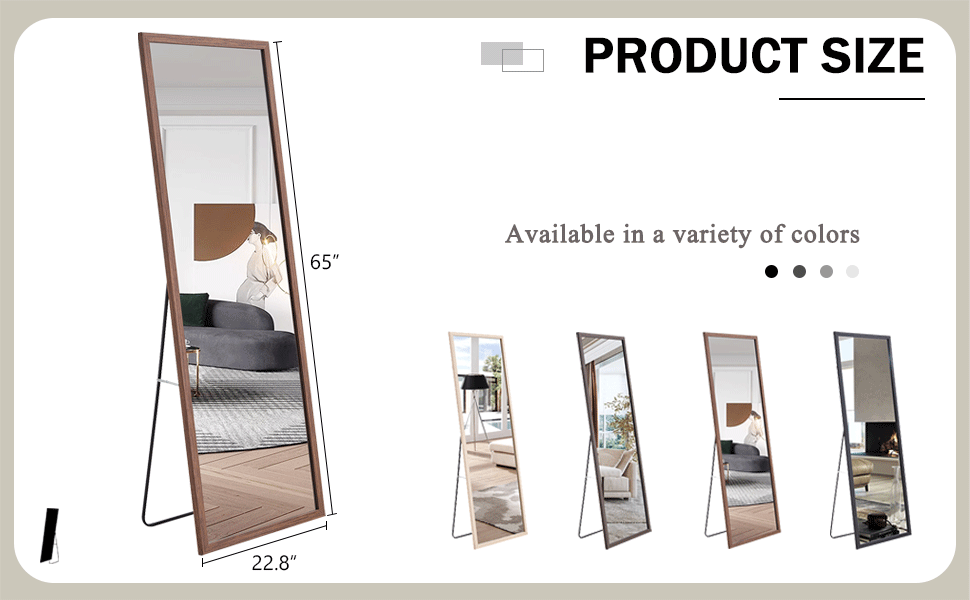 Third Generation Packaging Upgrade, Thickened Border, Brown Wood Grain Solid Wood Frame Full Length Mirror, Dressing Mirror, Bedroom Entrance, Decorative Mirror, And Floor Standing Mirror.65"*22.8" Brown Solid Wood