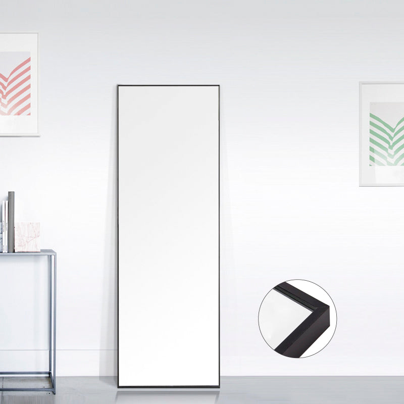 Tempered Mirror 59" X 16" Tall Full Length Mirror With Stand, Black Wall Mounting Full Body Mirror, Metal Frame Full Length Mirror For Living Room, Bedroom Black Glass