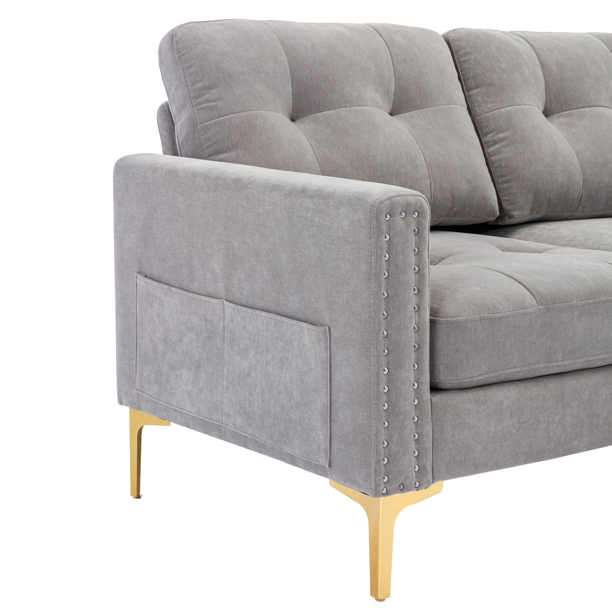 110" L Shape Convertible Sectional Sofa Couch With Movable Ottoman For Living Room, Apartment, Office, Light Grey Light Grey Foam Velvet 4 Seat