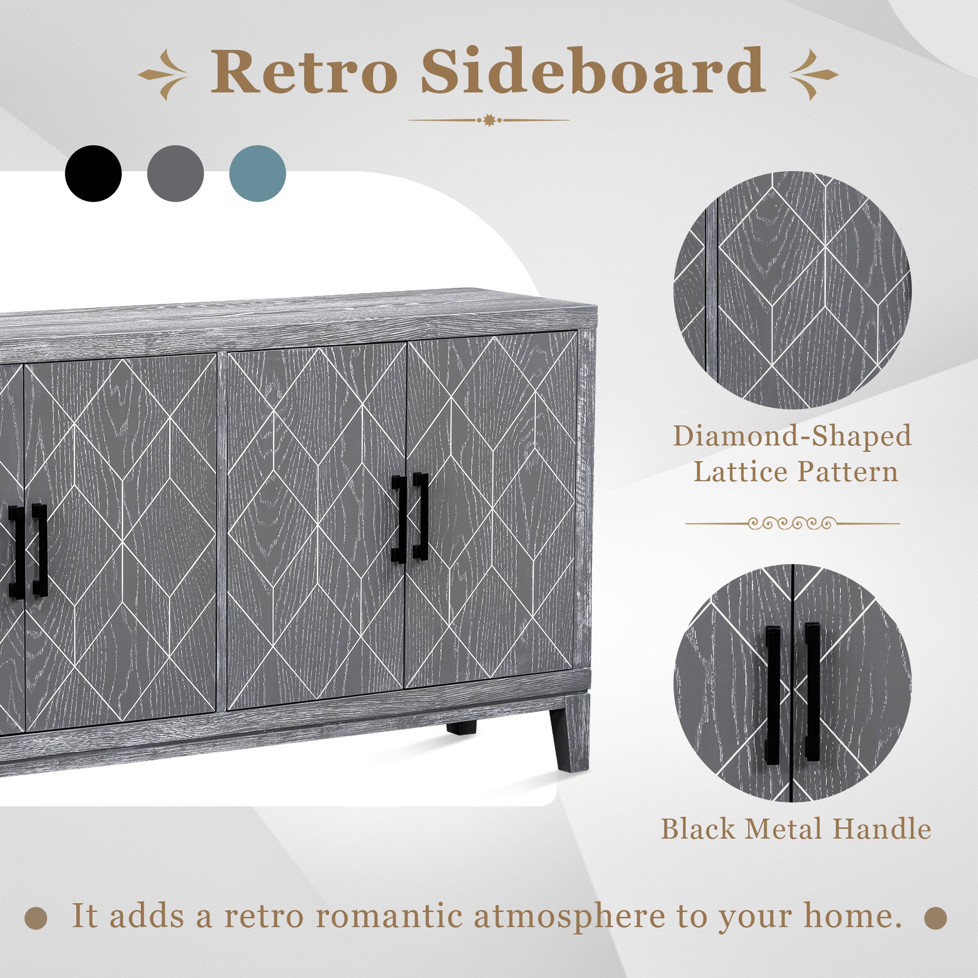 4 Door Retro Sideboard With Adjustable Shelves, Two Large Cabinet With Long Handle, For Living Room And Dining Room Light Gray Light Gray Mdf