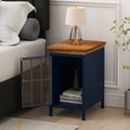 Nightstand With Storage Cabinet & Solid Wood Tabletop, Bedside Table, Sofa Side Coffee Table For Bedroom, Living Room, Dark Blue Blue Iron