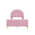 Twin Size Upholstered Platform Bed With Classic Semi Circle Shaped Headboard And Mental Legs, Velvet, Pink Pink Velvet