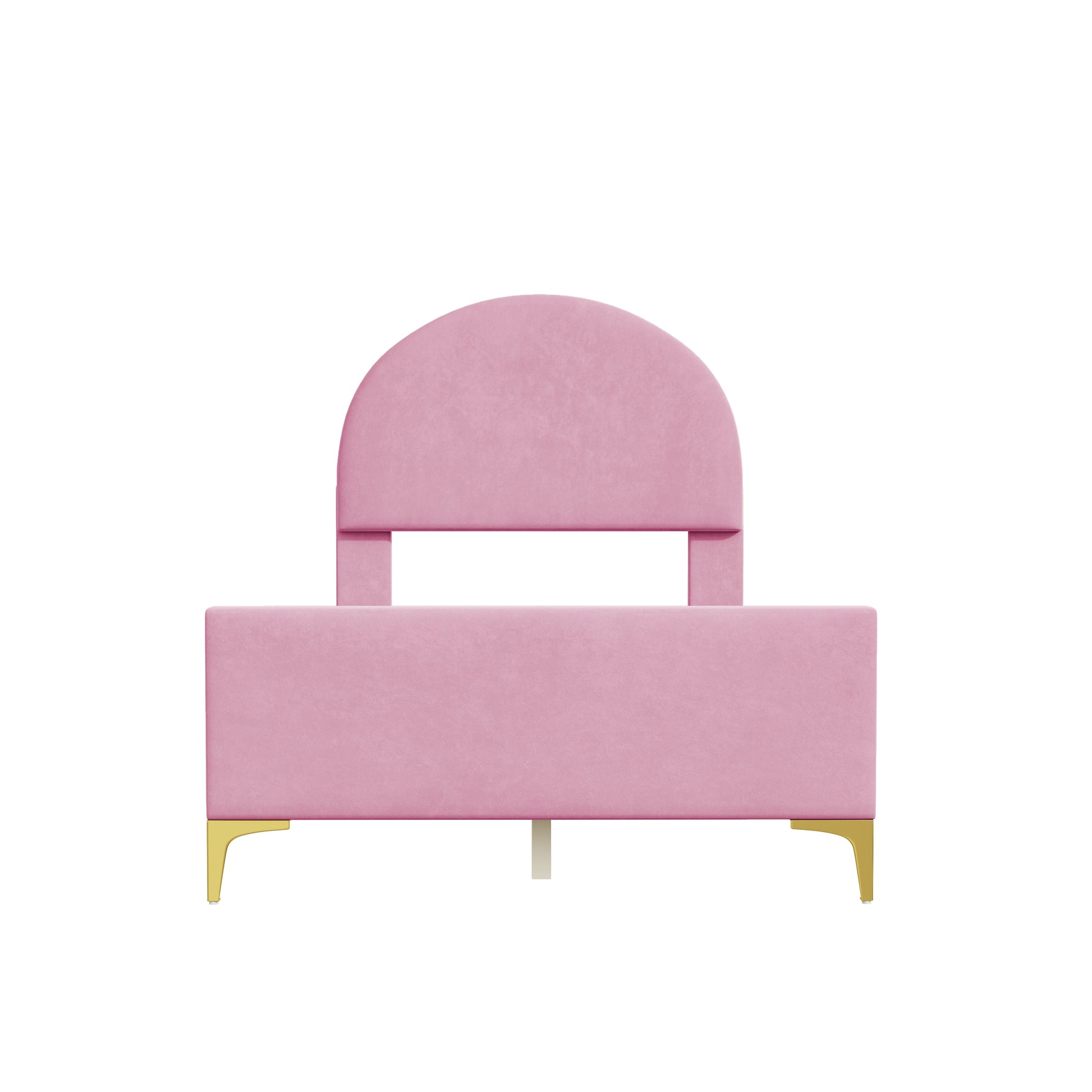 Twin Size Upholstered Platform Bed With Classic Semi Circle Shaped Headboard And Mental Legs, Velvet, Pink Pink Velvet