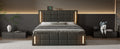 Queen Size Upholstered Bed With Led Lights,Hydraulic Storage System And Usb Charging Station,Black Black Pu