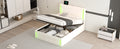 Full Size Upholstered Bed With Led Lights,Hydraulic Storage System And Usb Charging Station,White White Pu