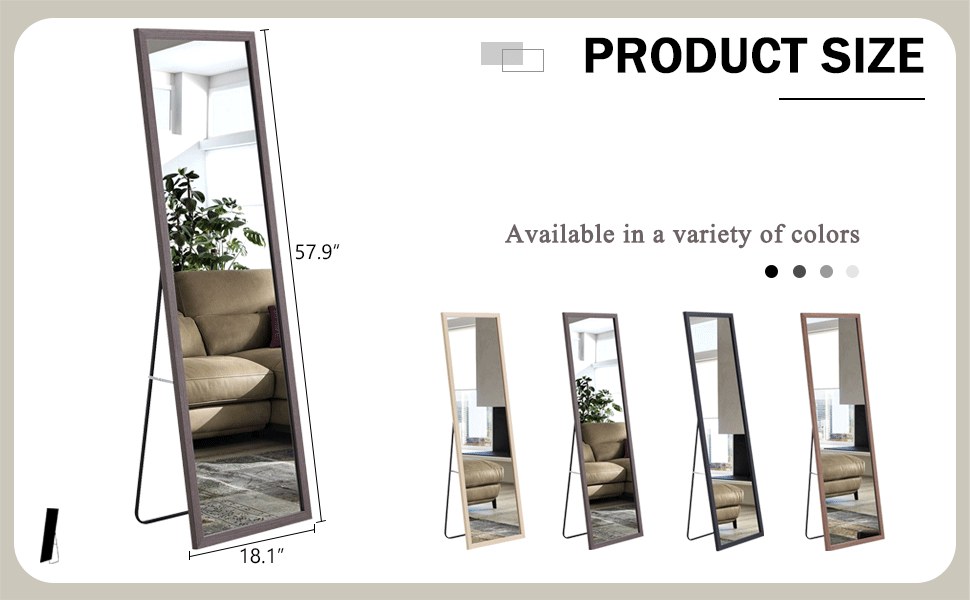 Third Generation Packaging Upgrade, Thickened Frame, Gray Wood Grain Solid Wood Frame Full Length Mirror, Dressing Mirror, Bedroom Entrance, Decorative Mirror, Floor Standing Mirror. 57.9 "* 18.1" Gray Solid Wood