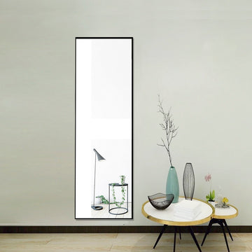 Tempered Mirror 59" X 16" Tall Full Length Mirror With Stand, Black Wall Mounting Full Body Mirror, Metal Frame Full Length Mirror For Living Room, Bedroom Black Glass