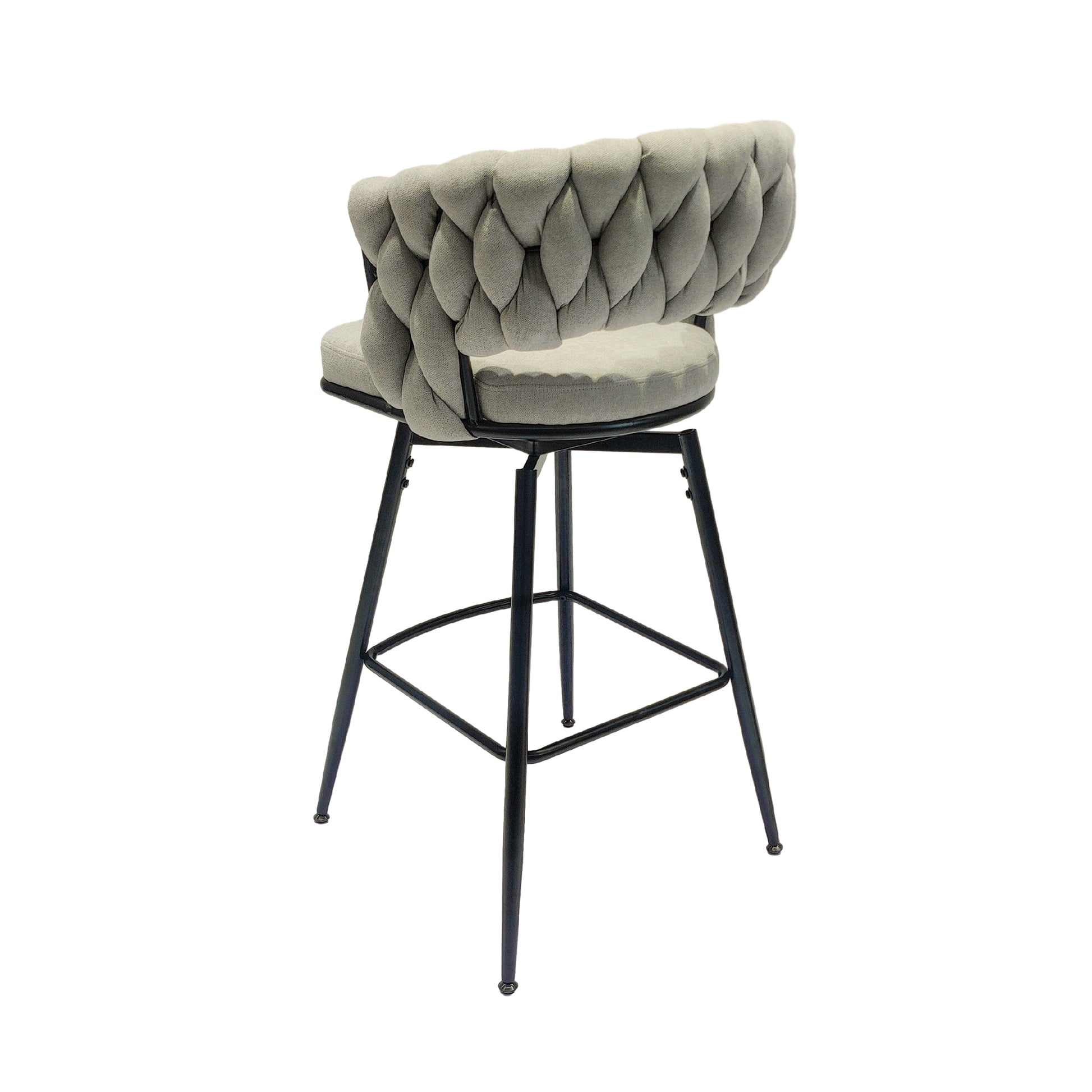 Bar Chair Linen Woven Bar Stool Set Of 2,Black Legs Barstools No Adjustable Kitchen Island Chairs,360 Swivel Bar Stools Upholstered Bar Chair Counter Stool Arm Chairs With Back Footrest, Grey Metal Grey Kitchen Dining Chairs Foam Linen