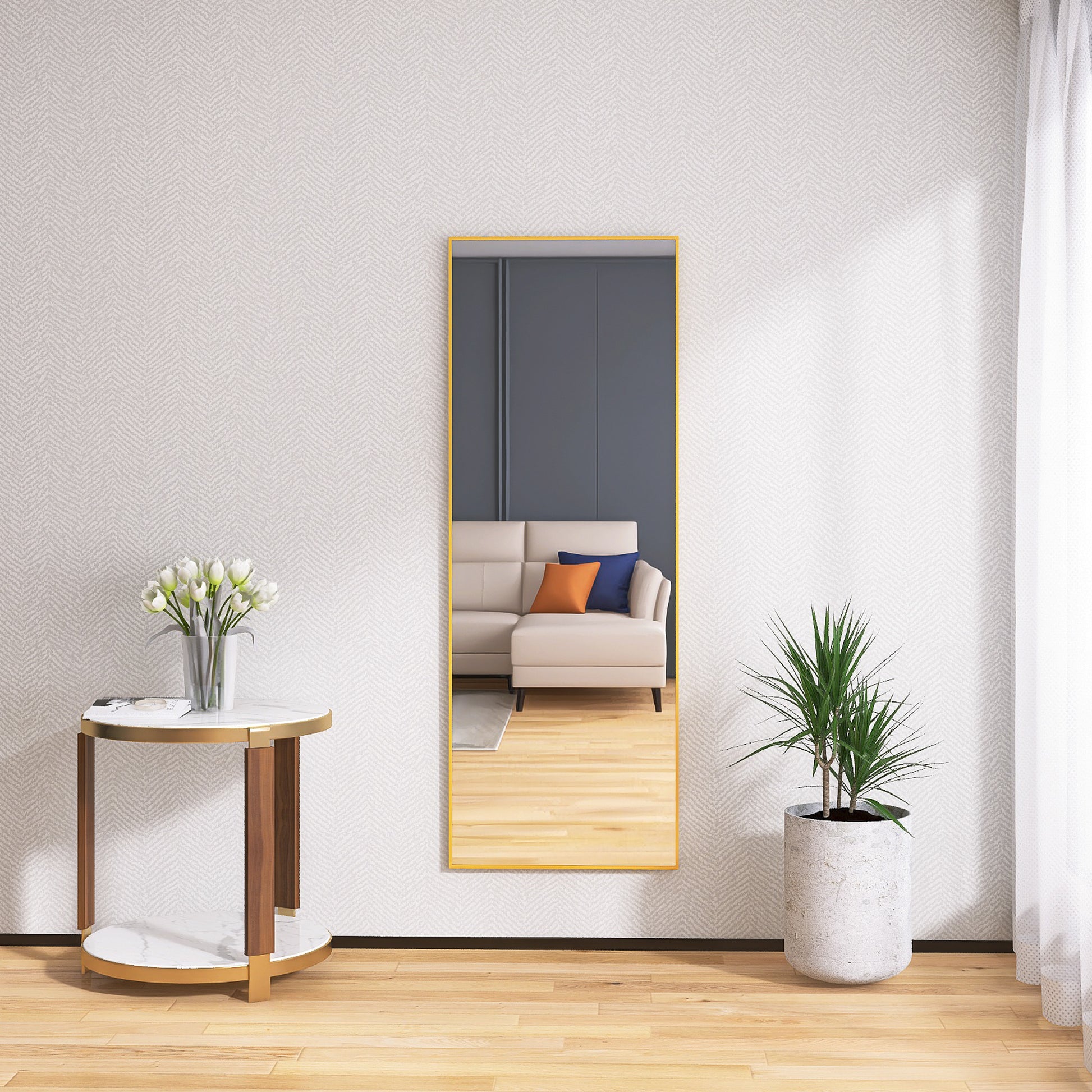 Tempered Mirror 64" X 24" Tall Full Length Mirror With Stand, Gold Wall Mounting Full Body Mirror, Metal Frame Full Length Mirror For Living Room, Bedroom Gold Glass