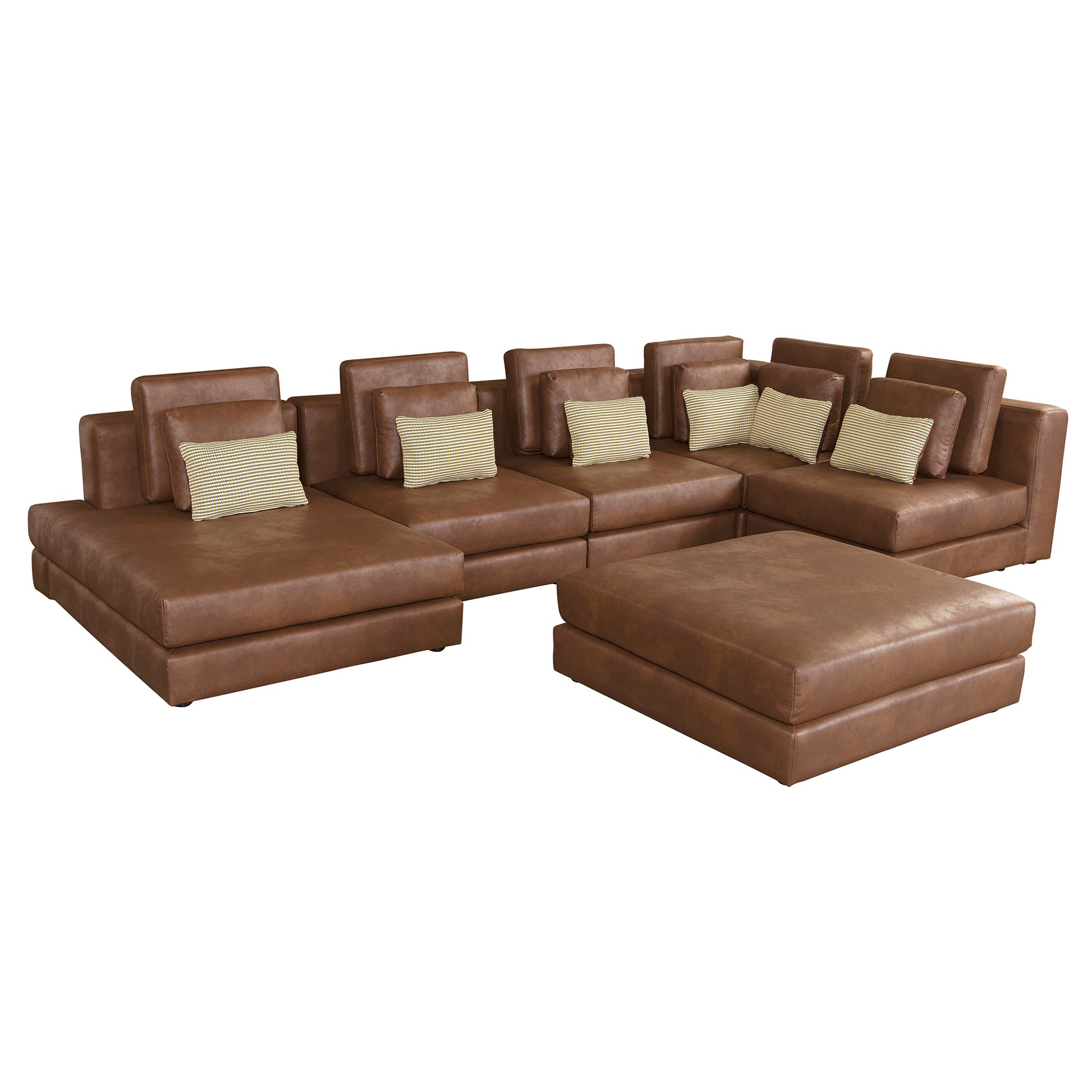 112.7" Modular Sectional Sofa Corner Sofa Chaise Lounge With Movable Ottoman For Living Room, Brown Brown Foam Palomino Fabric