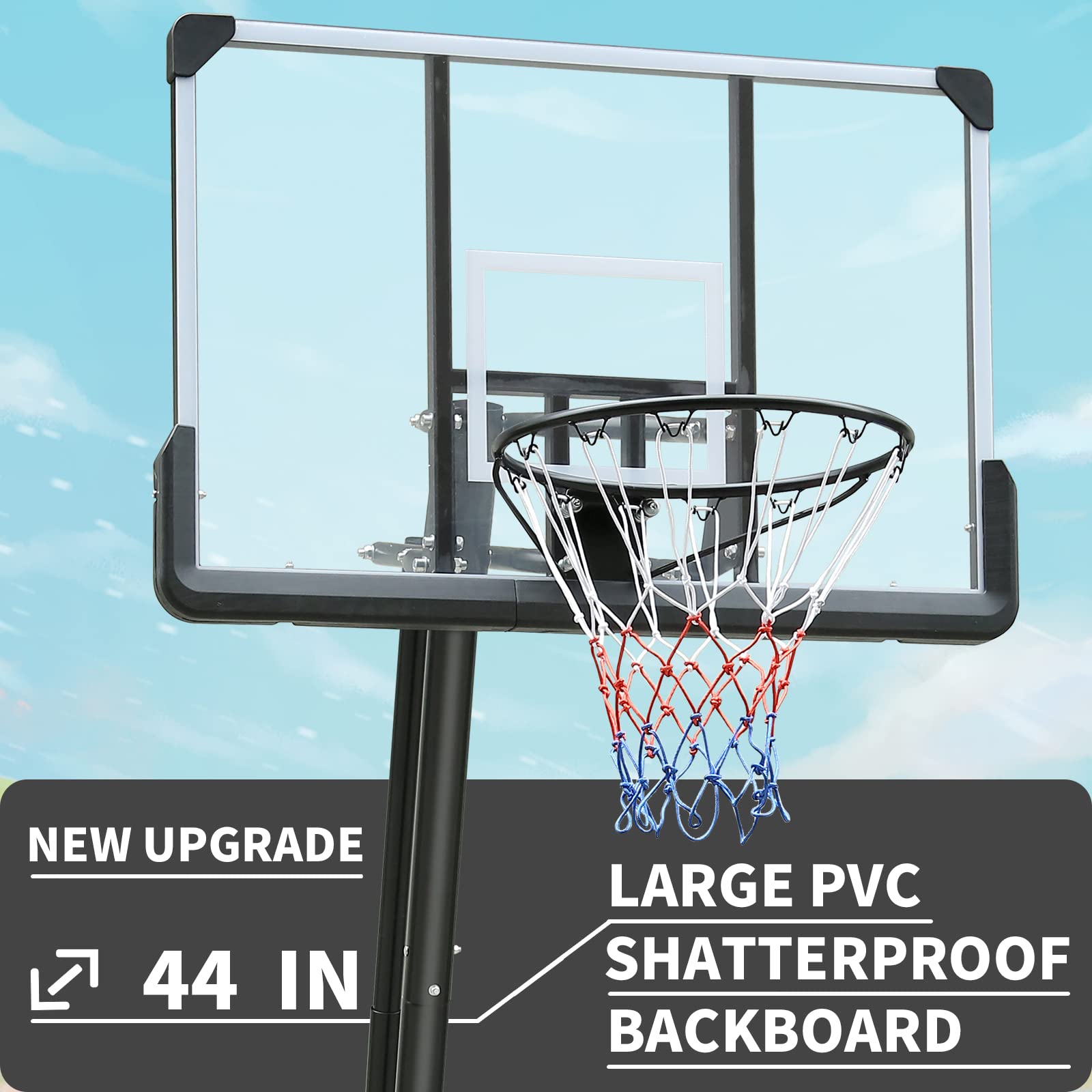 Height Adjustable 7 To 10Ft Basketball Hoop 44 Inch Backboard Portable Basketball Goal System With Stable Base And Wheels, Use For Outdoor Balls Sports Black Gray Portable Garden & Outdoor Training Support Iron