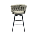 Bar Chair Linen Woven Bar Stool Set Of 2,Black Legs Barstools No Adjustable Kitchen Island Chairs,360 Swivel Bar Stools Upholstered Bar Chair Counter Stool Arm Chairs With Back Footrest, Grey Metal Grey Kitchen Dining Chairs Foam Linen