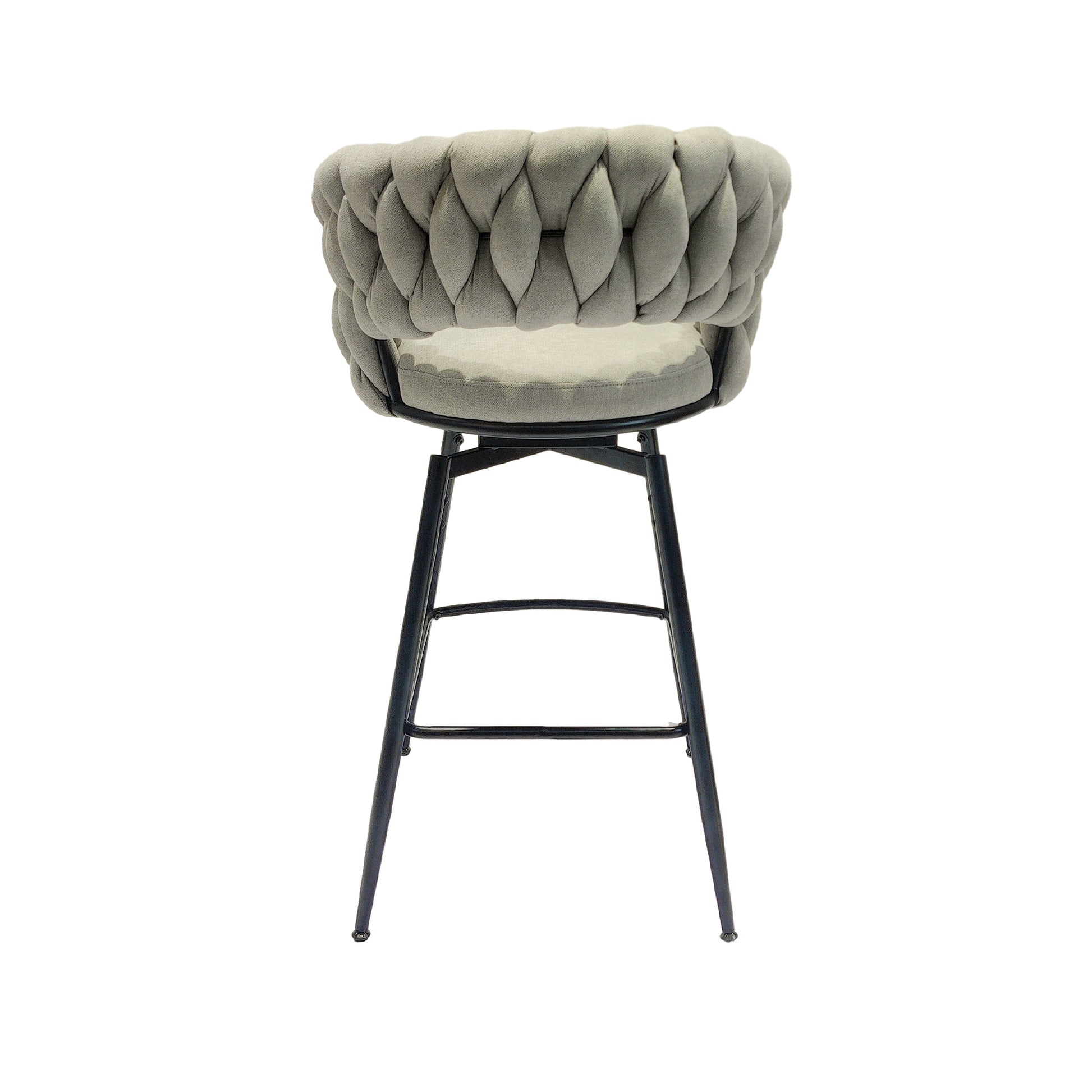 Bar Chair Linen Woven Bar Stool Set Of 2,Black Legs Barstools No Adjustable Kitchen Island Chairs,360 Swivel Bar Stools Upholstered Bar Chair Counter Stool Arm Chairs With Back Footrest, Grey Metal Grey Kitchen Dining Chairs Foam Linen