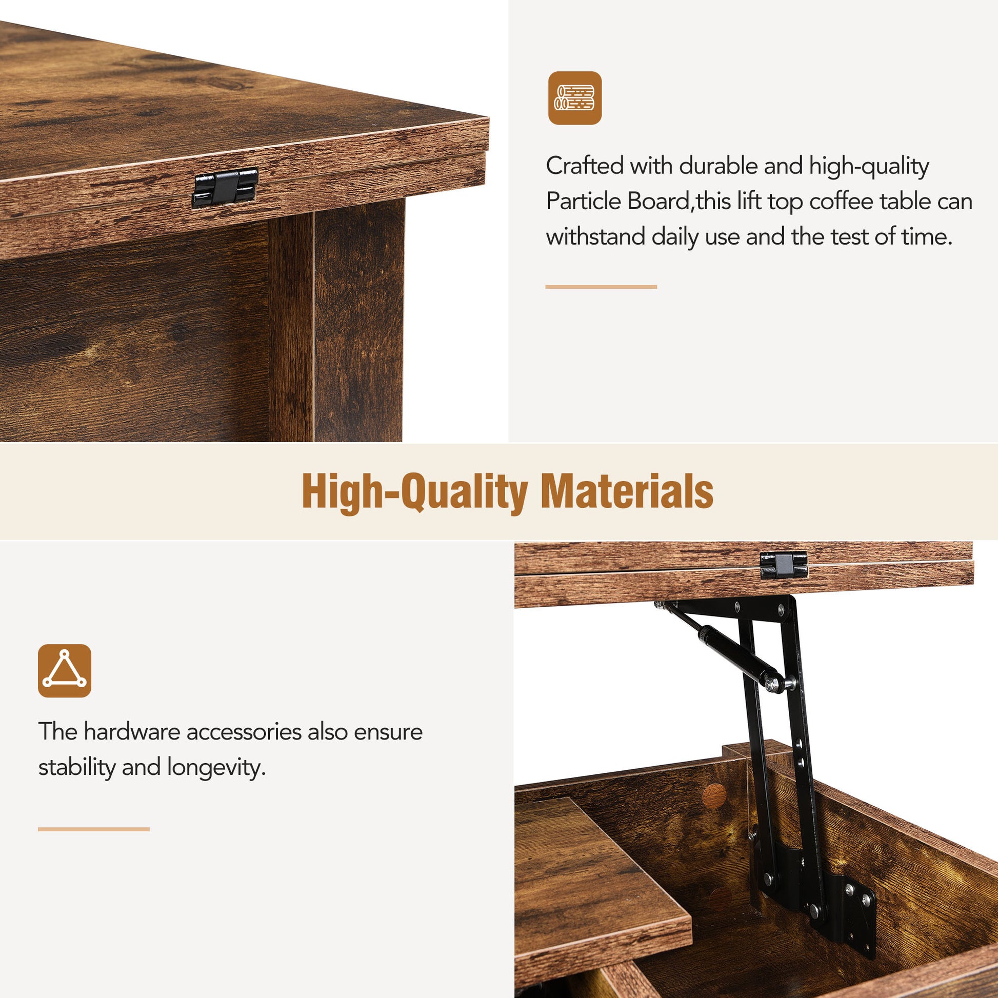 Lift Top Coffee Table, Multi Functional Coffee Table With Open Shelves, Modern Lift Tabletop Dining Table For Living Room, Home Office, Rustic Brown Rustic Brown Primary Living Space Particle Board