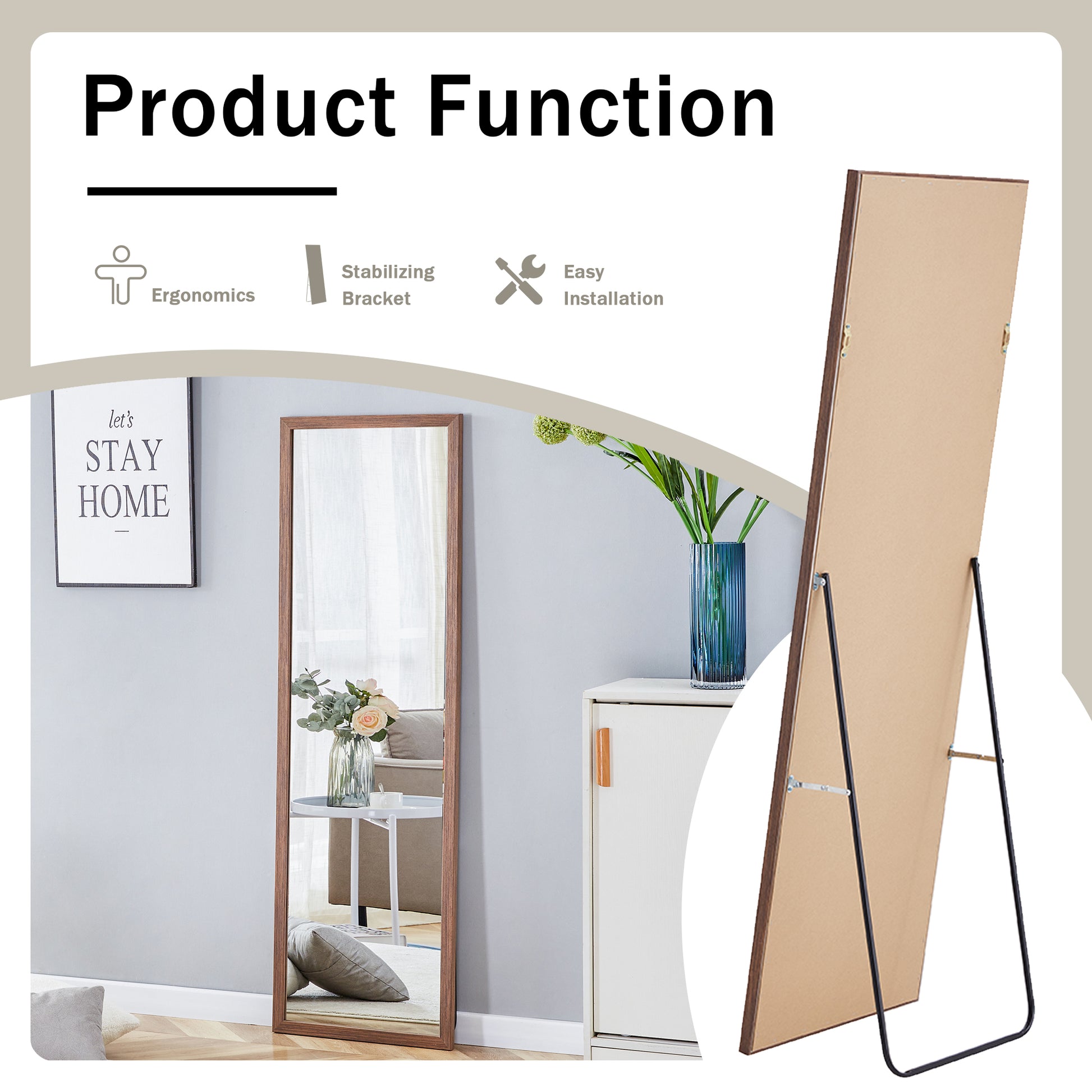 Third Generation Packaging Upgrade, Thickened Border, Brown Wood Grain Solid Wood Frame Full Length Mirror, Dressing Mirror, Bedroom Entrance, Decorative Mirror, And Floor Standing Mirror. 57.9"*18.1" Brown Solid Wood