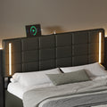 Full Size Upholstered Bed With Led Lights,Hydraulic Storage System And Usb Charging Station,Black Black Pu