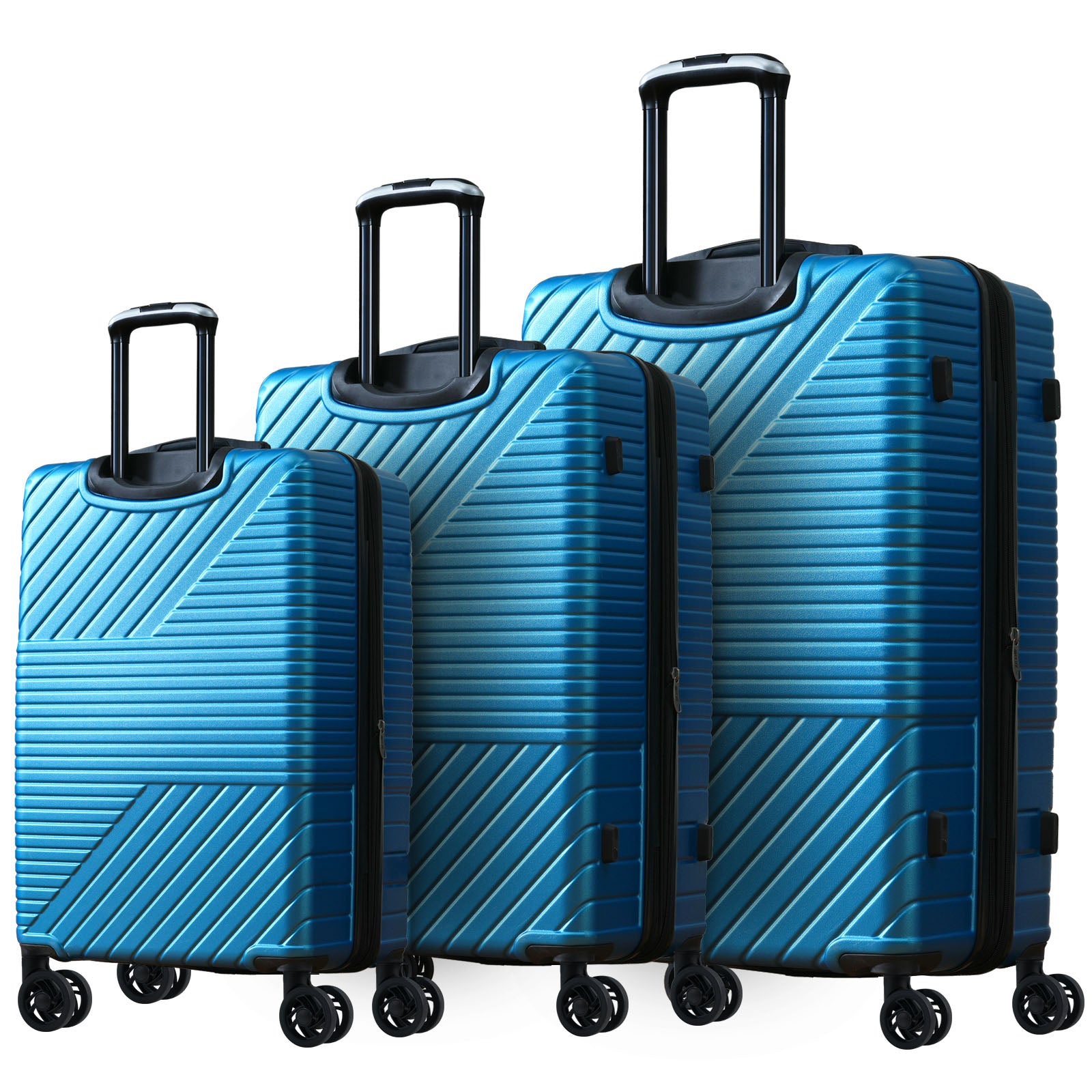 Hardshell Luggage Sets 3 Piece Double Spinner 8 Wheels Suitcase With Tsa Lock Lightweight 20''24''28'' Blue Abs