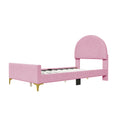 Twin Size Upholstered Platform Bed With Classic Semi Circle Shaped Headboard And Mental Legs, Velvet, Pink Pink Velvet