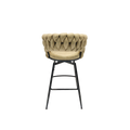 Technical Leather Woven Bar Stool Set Of 2,Black Legs Barstools No Adjustable Kitchen Island Chairs,360 Swivel Bar Stools Upholstered Counter Stool Arm Chairs With Back Footrest, Light Brown Metal Light Brown Kitchen Dining Chairs Foam Technical Leather